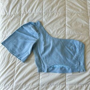 ZARA | Chambray One Shoulder Cropped Top